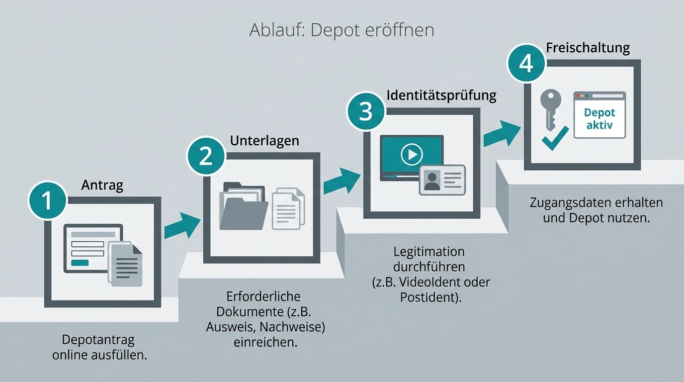 Ausgefülltes Antragsformular und Ausweisdokument als Symbol für die Depoteröffnung